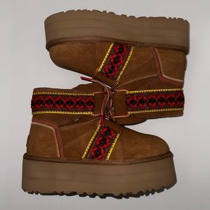 CLASSIC MINI II HERITAGE TASMAN BRAID PLATFORM BOOTS SUEDE WOOL CHESTNUT Sz 5